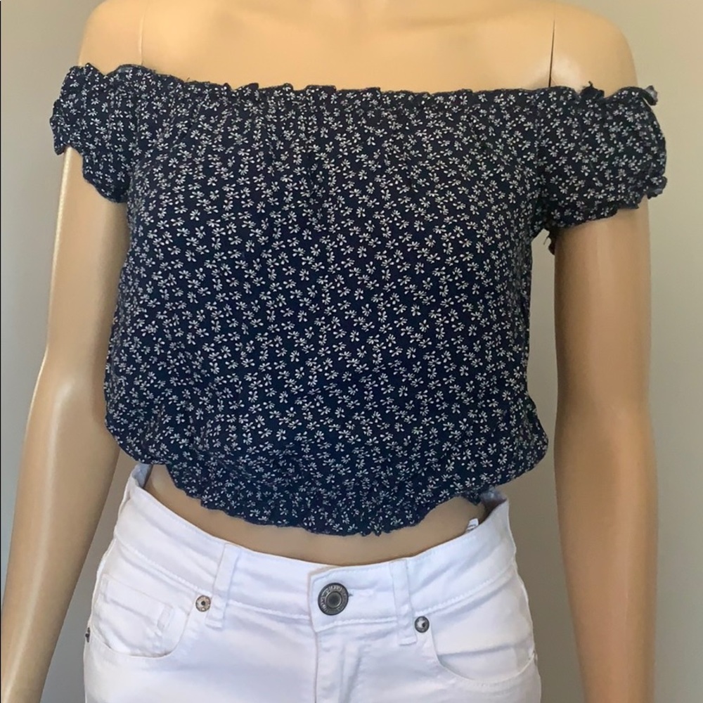 Brandy Melville blue flowered crop top